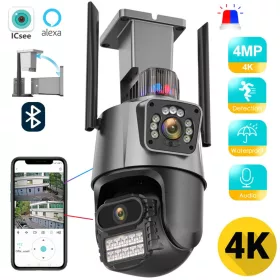   Titan 360' 8MP 4K WiFi PTZ kültéri biztonsági kamera V1 – iCSee, éjjellátás, mozgáskövetés, IP66- szürke-fekete