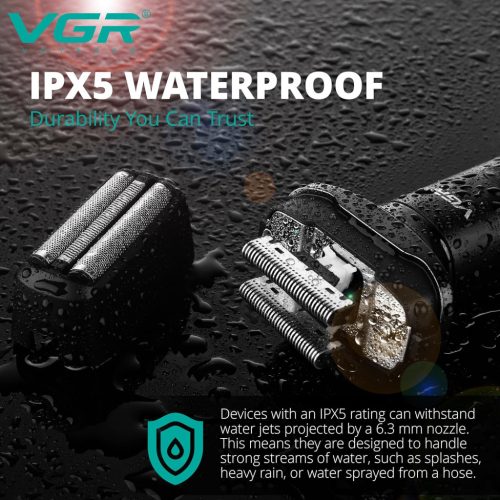 VGR V-371 Elektromos borotva férfiaknak – Kihajtható trimmelővel, vezeték nélküli, IPX5 vízálló, nedves és száraz borotválkozáshoz