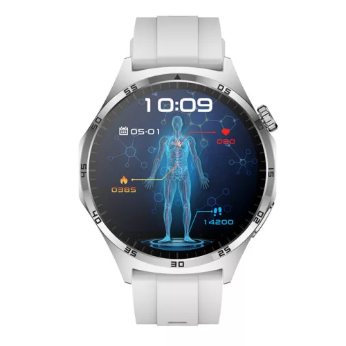 Laxasfit GT4 Pro ezüst okosóra - szürke szilikon szíjjal magyar menüvel