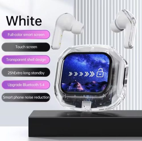 AirMaximo – Fehér vezeték nélküli fülhallgató, kijelzős töltőtokkal