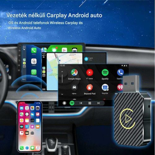 Vezeték Nélküli Autós Kapcsolat CarPlay & AndroidAuto alapú fejegységekhez, Bluetooth USB Adapter