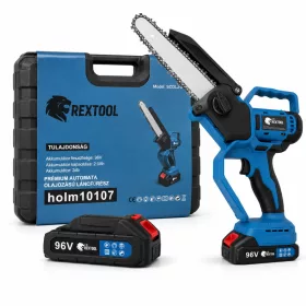   Rextool Prémium automata olajozású láncfűrész, töltés kijelzővel, 2×96V akkumulátorral