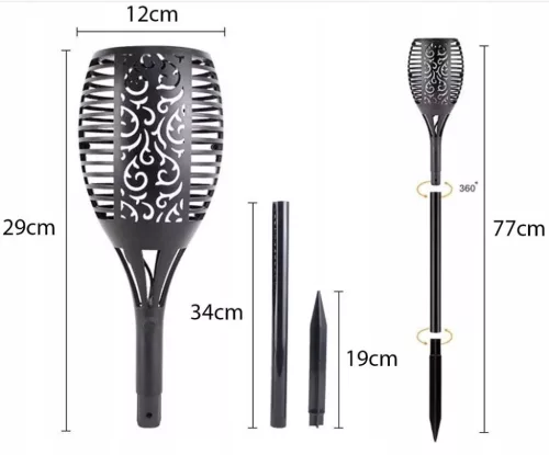 Napelemes Lámpa fáklya LED lámpa 78 cm beszúrható kerti oszlop