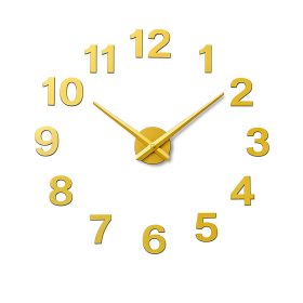   Nagyméretű DIY Modern Halk Falióra – 3D Öntapadós Arab Számos, Arany Színben (90 cm – 1,8 m, szabadon állítható méret)