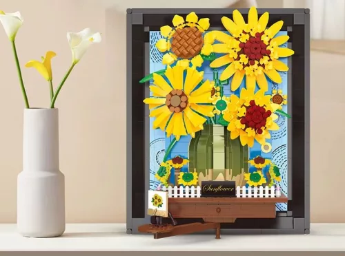 Van Gogh Napraforgók – 3D Építőjáték Festmény (Képkerettel) | Művészeti Modell Dekoráció - 1277darabos