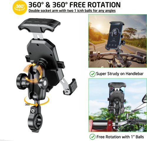 iMESTOU lopásbiztos motoros telefontartó – alumínium, 1" golyós rögzítéssel