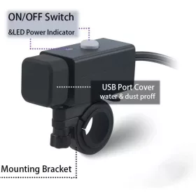   iMESTOU Motoros USB Töltő – 5V 2.1A, vízálló, dupla USB, kapcsolóval és biztosítékkal (12V/24V)