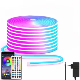   RGB LED Neon Flexibil Szalag 1x10M – APP + Távirányító, Zenei Szinkron, IP67