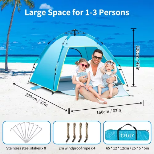 Cflity Pop Up Strand Sátor – 1-2 személyes, automata, UV50+ védelemmel 160 × 140 × 120 cm