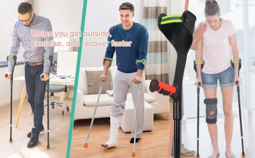 ELorgzem Összecsukható Alkartámaszos Mankó Szett – 2 db, Állítható Magasságú, Ergonomikus Kialakítás,Szürke markolat