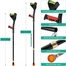   ELorgzem Összecsukható Alkartámaszos Mankó Szett – 1 db, Állítható Magasságú, Ergonomikus Kialakítás,Szürke markolat