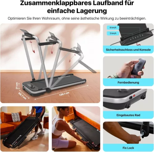 Mobvoi Home Treadmill SE 3 az 1-ben összecsukható futópad – 12 km/h, 2,5 LE, Bluetooth, TicSports alkalmazás