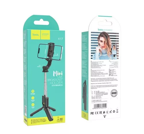 Hoco K17 Figure selfie bot és tripod Bluetooth távirányítóval – fekete, 600 mm