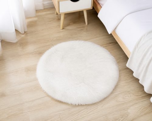 Fluffy fehér műszőrme szőnyeg, Ø 85 cm, kör alakú