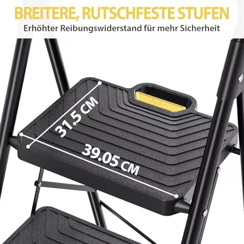 KINGRACK 5 fokos összecsukható létra, fekete, rögzített szerszámtartóval és oldalsó kapaszkodókkal - 360 kg max teherbírás