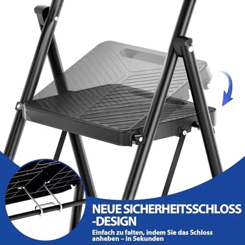KINGRACK 4 fokos összecsukható létra, fekete, biztonsági retesszel