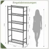 KINGRACK 5 szintes fém tárolópolc oldalsó kampókkal, fekete