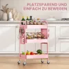 KINGRACK 3 szintes gurulós tárolókocsi perforált oldallappal, rózsaszín