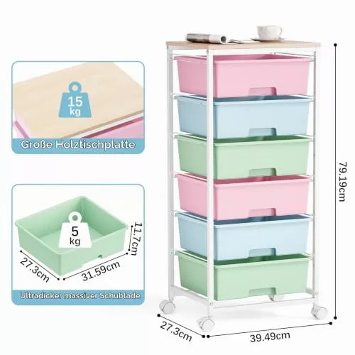 KINGRACK gurulós tárolókocsi 6 fiókkal, színes