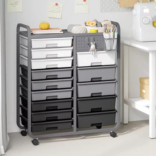KINGRACK gurulós tárolókocsi 14 fiókkal, szürke