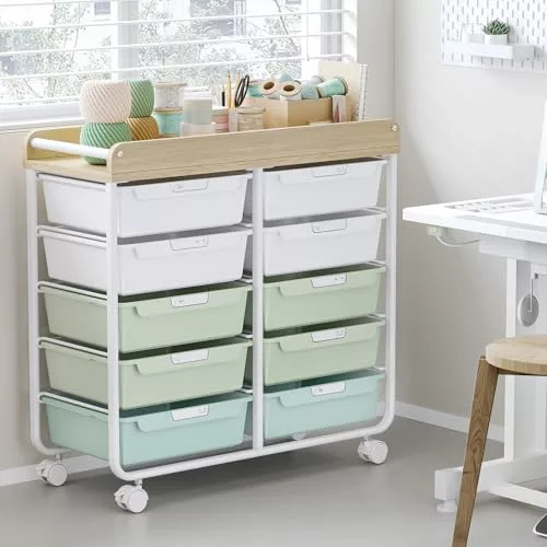 KINGRACK gurulós tárolókocsi 10 fiókkal, zöld