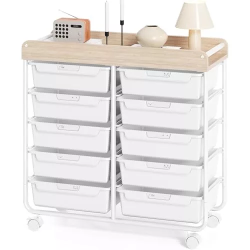 KINGRACK gurulós tárolókocsi 10 fiókkal, fehér