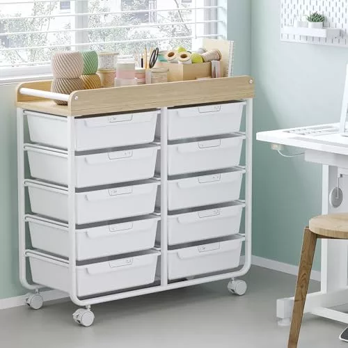 KINGRACK gurulós tárolókocsi 10 fiókkal, fehér