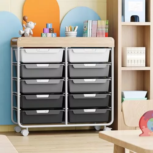 KINGRACK gurulós tárolókocsi 10 fiókkal, szürke