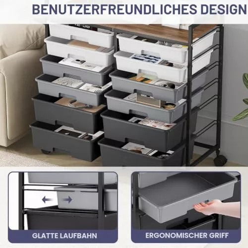 KINGRACK gurulós tárolókocsi 12 fiókkal, szürke