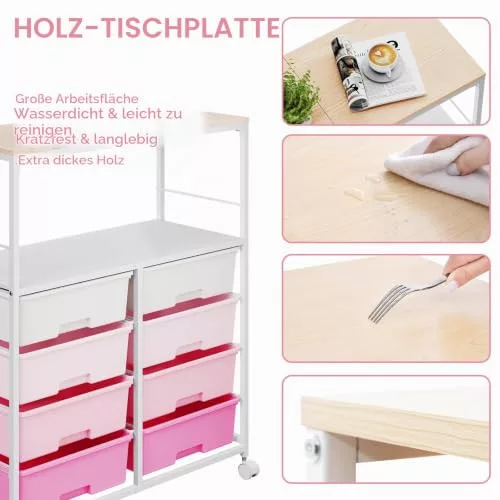 KINGRACK gurulós tárolókocsi 8 fiókkal, rózsaszín
