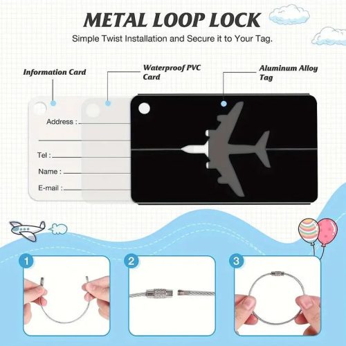 Simply Joy – 5 db-os Poggyászcímke Készlet (Többszínű, Repülőgép Mintás, Alumínium/Acél, 7,5 × 4,4 cm)