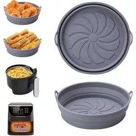   Szilikon Airfryer sütőkosár 2 darabos  – összecsukható, hőálló, szürke
