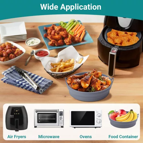 Szilikon Airfryer sütőkosár 2 darabos  – összecsukható, hőálló, szürke
