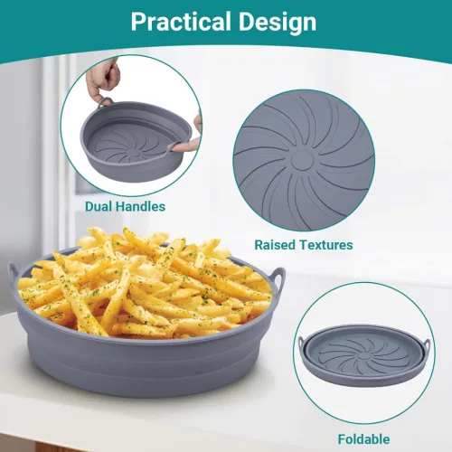Szilikon Airfryer sütőkosár 2 darabos  – összecsukható, hőálló, szürke