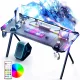 Dowinx RGB Gamer számítógépasztal, 120x60 cm, fekete- Pohártartó, fejhallgató tartó, távirányító