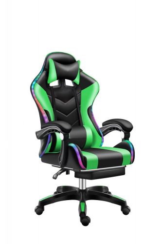 Likeregal 920 LED gamer szék lábtartóval zöld masszázs funkcióval