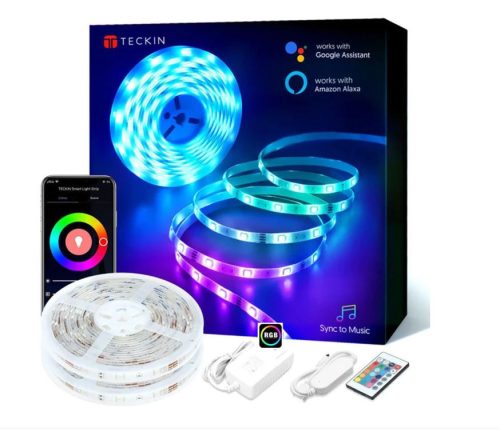 Teckin SL07 Smart RGB LED szalag 10m, Wi-Fi, 36 W, Zene szinkronizálás, Távirányító, Színes fény, Amazon Alexa / Google Assistant kompatibilis,