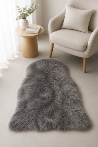 Fluffy szürke műszőrme szőnyeg, 60 × 90 cm, kúp alakú
