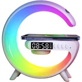   Multimédiás bluetooth hangszoró, vezeték nélküli töltőpad, ébreszőóra, RGB LED LÁMPA