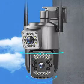   Kettős objektívvel ellátott kültéri biztonsági IP kamera 10X zoommal és éjszakai látással - 2x2 MP