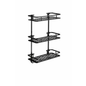   3 szintes fekete fürdőszobai fali polc – négyzet alakú, fúrás nélkül