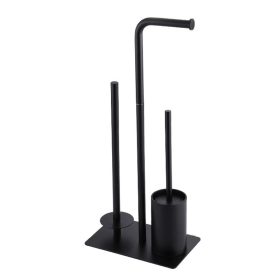   Álló WC papírtartó és WC kefe tartó – fekete, rozsdamentes acél