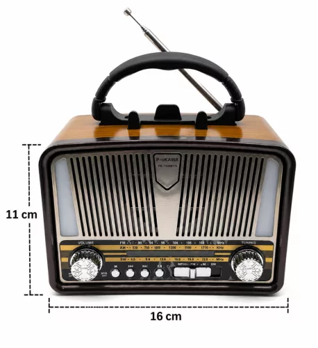 Retro stílusú Bluetooth hangszórós rádió LED világítással és zseblámpával