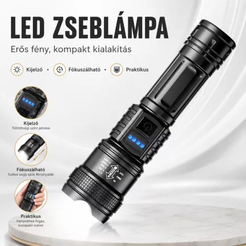 D73 USB tölthető, zoomolható LED kézilámpa – erős fényű kültéri zseblámpa