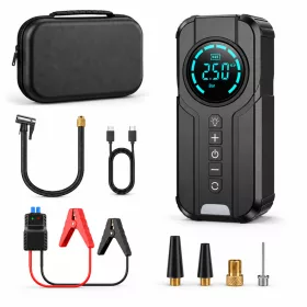   5 az 1-ben autós bikázó powerbank digitális kompresszorral – 1000A, LED lámpával