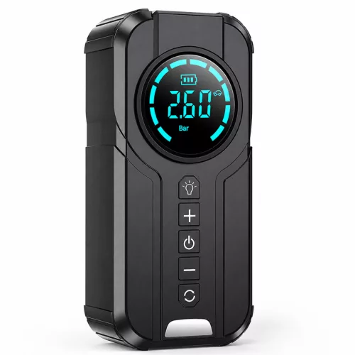 5 az 1-ben autós bikázó powerbank digitális kompresszorral – 1000A, LED lámpával