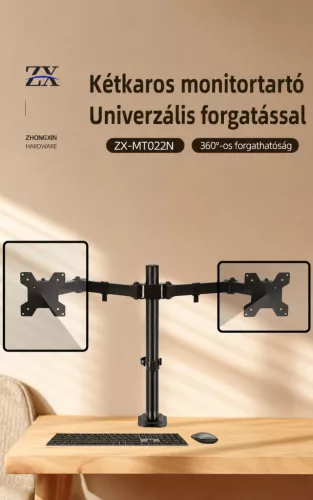 ZX-MT022N dupla monitorállvány – teleszkópos, forgatható asztali tartó