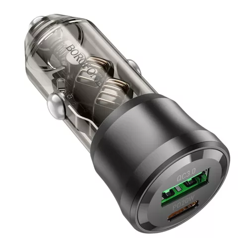 Borofone BZ25 Journey 38 W USB-A/USB-C autós töltő + 1 m USB-C–USB-C kábel, fekete