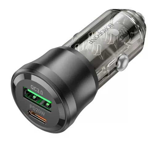 Borofone BZ25 Journey 38 W USB-A/USB-C autós töltő + 1 m USB-C–USB-C kábel, fekete