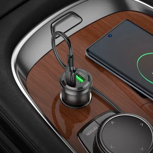 Borofone BZ25 Journey 38 W USB-A/USB-C autós töltő + 1 m USB-C–USB-C kábel, fekete